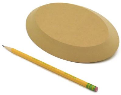 Ovoid clay template beside a yellow pencil, ideal for shaping pottery and ceramics at Georgies Ceramic & Clay Company.