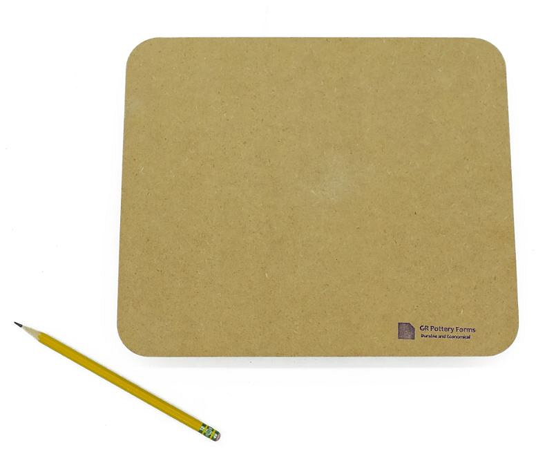 MDF clay modeling board with rounded edges, accompanied by a yellow pencil, ideal for pottery and ceramic projects.