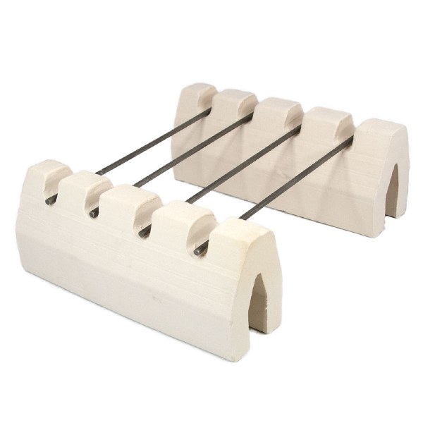 Ceramic clay cutter with a sturdy wooden base and metal wires, ideal for shaping and slicing pottery.
