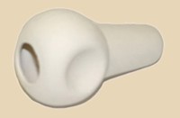 White ceramic clay end piece with a rounded top and a side opening, likely used in pottery or sculpting projects.