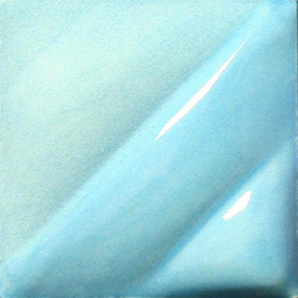 Light blue glossy glaze sample tile, showcasing smooth texture and vibrant color variation for ceramic decorating.