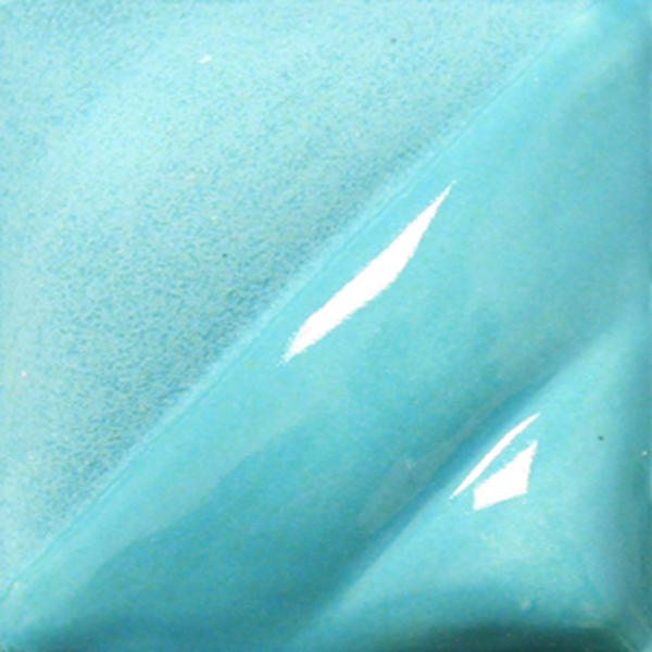 Teal-blue ceramic glaze sample showing a glossy finish and textured surface, ideal for pottery and decorative projects.