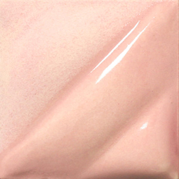 Glossy pink ceramic glaze sample with subtle tonal variations, suitable for pottery and sculptural applications.