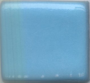 Glossy light blue glaze sample for ceramics, showcasing smooth texture ideal for pottery and decorative finishes.