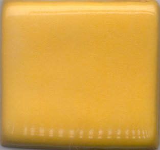 Vibrant yellow ceramic glaze sample, suitable for pottery decoration and firing in kilns, from Georgies Ceramic & Clay Company.