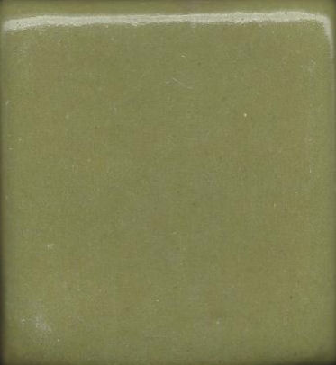 Glossy, olive green ceramic glaze sample tile, ideal for pottery and sculpture finishing in Georgies' studio supplies.