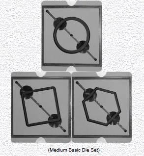 Various shapes from the Medium Basic Die Set, including a circle, square, and hexagon for clay and pottery projects.