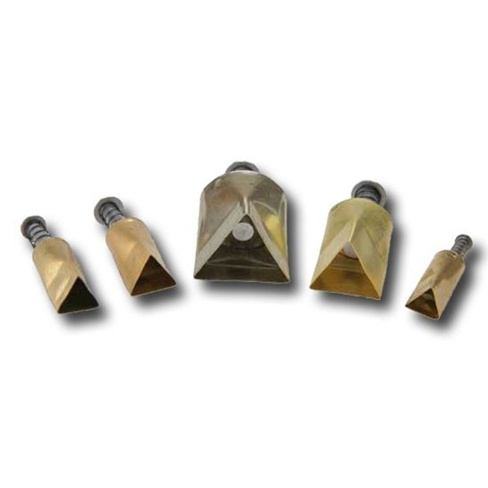 Assorted metal clay shaping tools, including various triangle shapes, for precision in pottery and ceramic decoration.