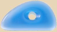 Blue clay trimming tool with a circular hole, designed for shaping and refining pottery and ceramic projects.