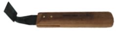 A wooden-handled carving tool with a curved metal blade, ideal for detailing ceramics and pottery work.