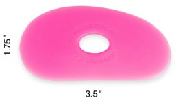 Pink silicone rib, 3.5” x 1.75”, ideal for smoothing and shaping clay in pottery and ceramics projects.