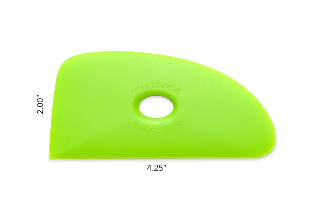 Mudtools green flexible trimming tool, measuring 4.25 x 2.00, perfect for ceramics and pottery finishing work.