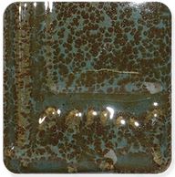 Textured ceramic glaze sample in blue and brown hues, showcasing unique patterns ideal for pottery decoration.