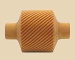 Textured orange clay roller with ribbed design, used for creating patterns in pottery and ceramics at Georgies Ceramic & Clay Company.