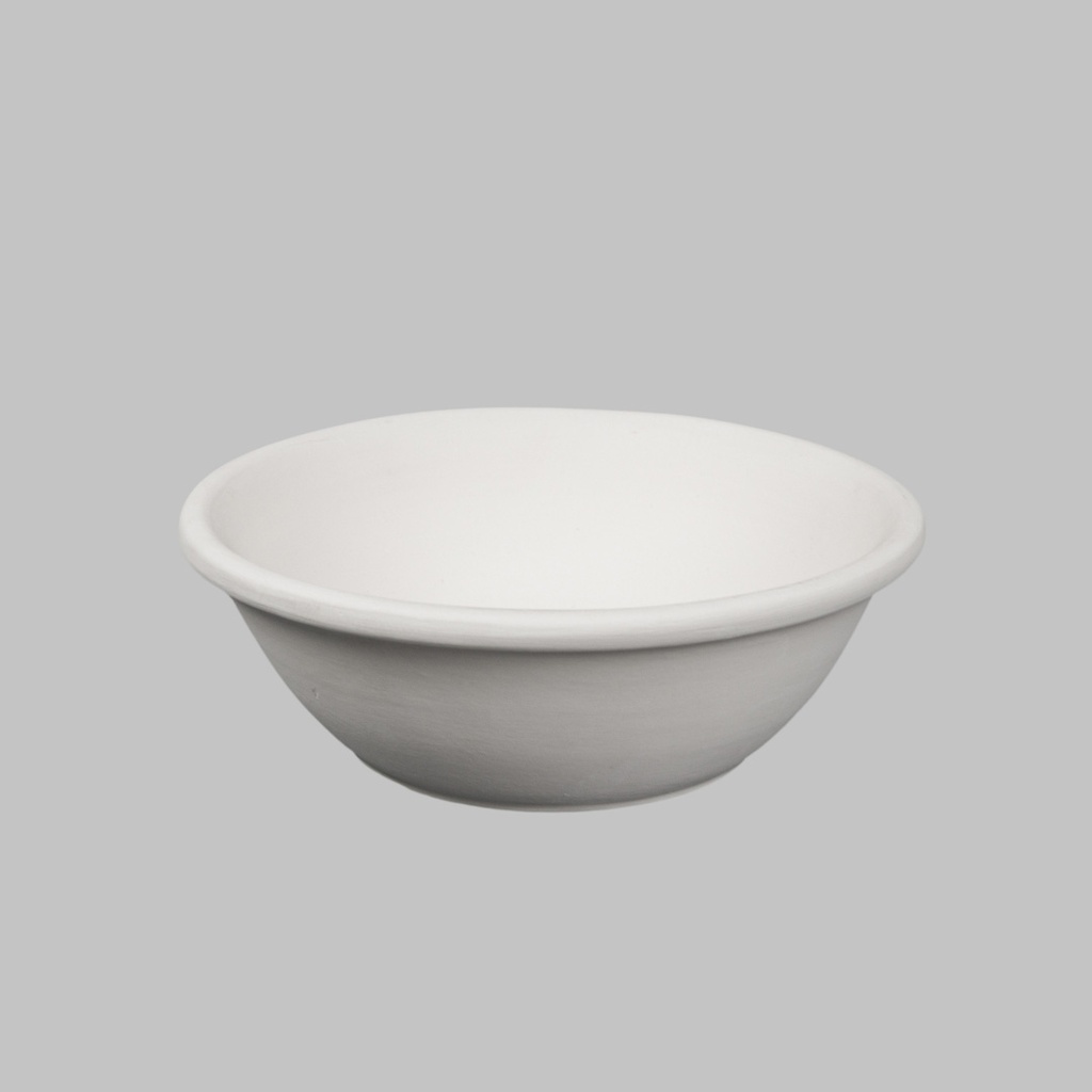 White ceramic bowl with a smooth finish, ready for glazing or decorating, showcasing pottery craftsmanship.