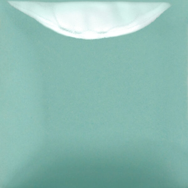 A teal ceramic tile with a glossy glaze finish, featuring a subtle white curved shape near the top edge.