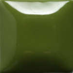 A glossy, olive green ceramic glaze tile showcasing a smooth surface ideal for pottery and decorative ceramics.