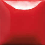 Glossy red ceramic glaze sample showcasing a smooth finish, ideal for pottery and sculptural applications.