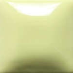Pale yellow ceramic glaze sample displayed on a square tile, showcasing a glossy finish ideal for pottery decoration.