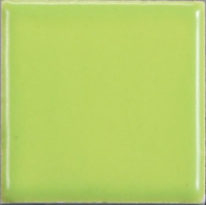 Glossy lime green ceramic tile showcasing smooth surface and vibrant color, ideal for pottery decoration and glazing.
