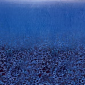 Vibrant gradient of blue glaze with textured surface, ideal for ceramic decoration and artistic pottery applications.