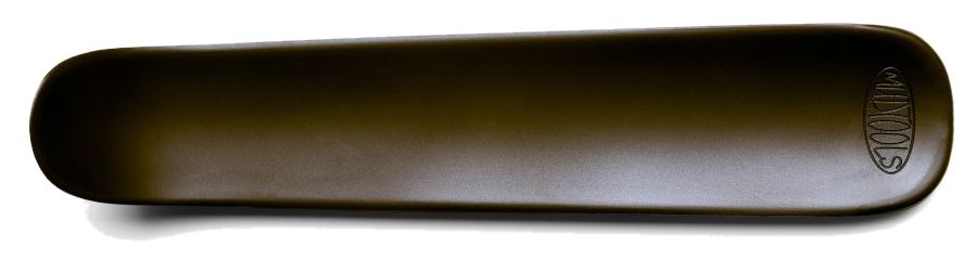 Black ceramic rib tool designed for shaping and smoothing clay in pottery making, featuring a rounded edge and ergonomic grip.