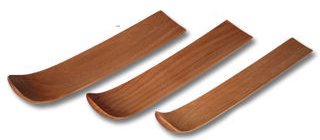 Three wooden clay modeling tools, each with a curved edge, ideal for shaping and detailing ceramics and pottery.