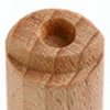 Wooden clay tool with a rounded end and a small hole, used for shaping and detailing ceramics in pottery projects.