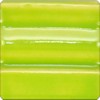 Shiny lime green ceramic glaze sample tile showing a smooth, glossy surface with even color distribution.