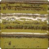 A textured ceramic glaze sample in vibrant green and yellow tones with horizontal striped patterns.