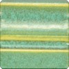 Green and yellow striped ceramic glaze sample showcasing a smooth, glossy finish ideal for pottery decoration.