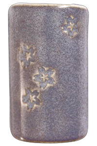 Gray-toned ceramic vase with a textured surface, featuring floral motifs and a glossy glaze finish.