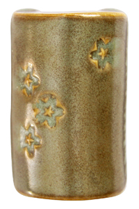 Ceramic vase with a glossy celadon glaze, featuring floral imprints and a modern cylindrical shape. Ideal for decorative use.