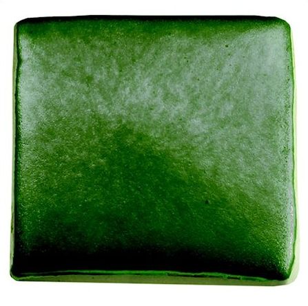 Square ceramic glaze sample in a vibrant, glossy green finish, ideal for pottery and serving as a color swatch.