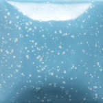A glossy blue ceramic glaze with white speckles, ideal for adding a vibrant finish to pottery and sculpture projects.