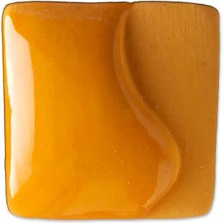 Glossy yellow ceramic glaze sample with an elegant swirl pattern, ideal for pottery and decorative ceramics projects.