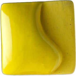 Glossy yellow ceramic color swatch with a wavy texture, ideal for glazing pottery or decorative ceramics.