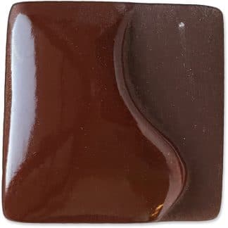 Shiny dark brown ceramic glaze sample with a smooth texture and an elegant wave design ideal for pottery finishing.