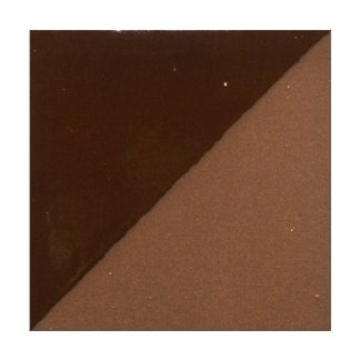 Brown ceramic glaze sample showcasing a glossy dark chocolate finish on one side and a matte light brown on the other.
