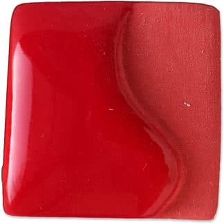 Glossy red ceramic glaze sample tile, demonstrating a smooth finish and subtle texture variation, ideal for pottery projects.