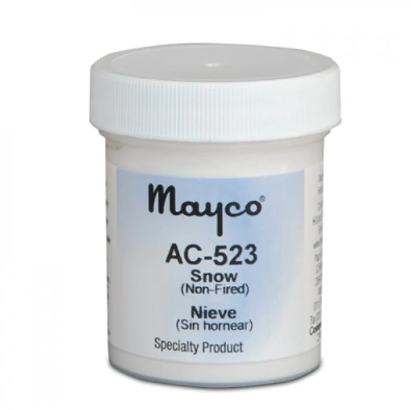Mayco AC-523 Snow non-fired glaze in a jar, ideal for decorating ceramics and pottery projects.