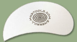 Serrated clay trimming tool from MudTools, ideal for shaping and refining pottery and ceramic sculptures.