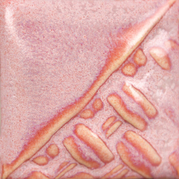 Pink and purple glazed ceramic tile displaying a textured pattern, ideal for pottery decorating or ceramic art applications.