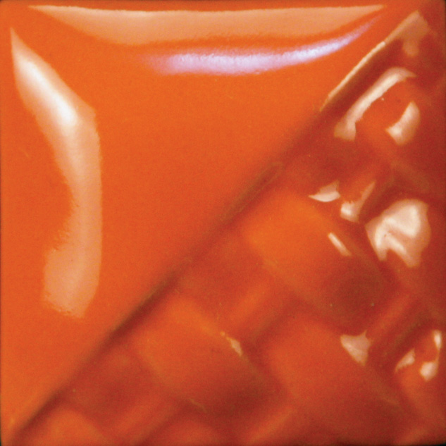 Glossy orange ceramic glaze tile, showcasing a smooth finish and vibrant color ideal for pottery and sculpture decoration.