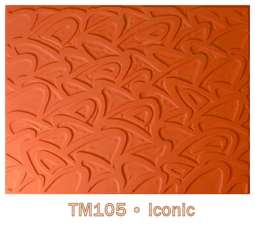 Textured orange clay pattern labeled TM105 • Iconic, ideal for pottery decoration and ceramic projects at Georgies.