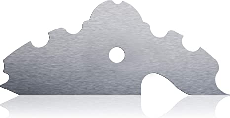 Stainless steel potter's rib with a decorative edge, ideal for shaping and smoothing clay in pottery techniques.