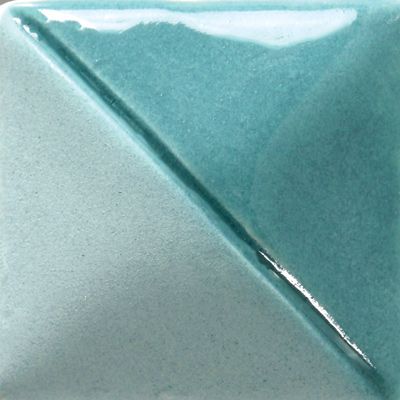 Teal two-tone glaze sample tile showcasing a glossy finish, ideal for pottery decoration and ceramic glazing techniques.