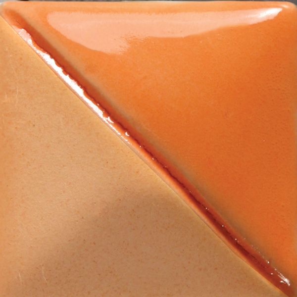 Orange and tan ceramic tile with a glossy glaze, showcasing a clean diagonal separation between two colors.