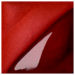 Close-up of a vibrant red ceramic glaze with a smooth white streak, showcasing color variance and texture for pottery applications.