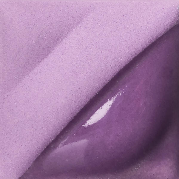 Close-up of purple stoneware glaze showing glossy and matte finishes, perfect for decorative pottery and sculpture work.